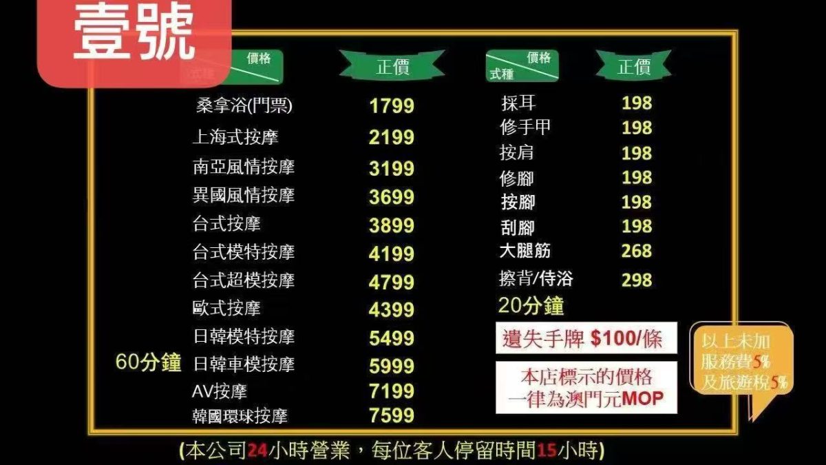 澳門桑拿排行：澳門桑拿最新推介、老司機推薦